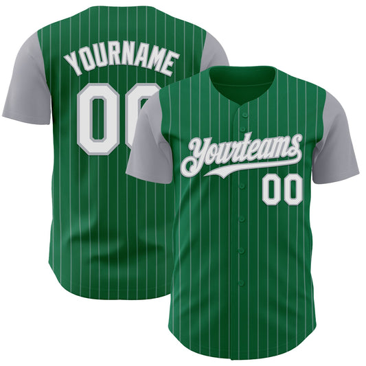 Custom Kelly Green Gray Pinstripe White Authentic Two Tone Baseball Jersey - Sky-Custom