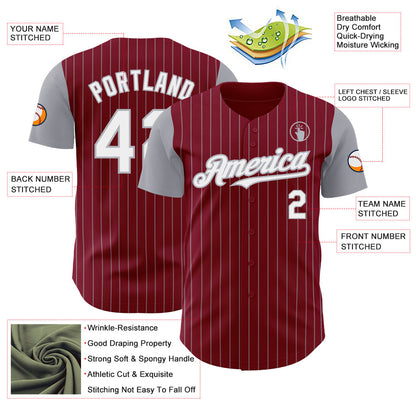 Custom Crimson Gray Pinstripe White Authentic Two Tone Baseball Jersey - Sky-Custom