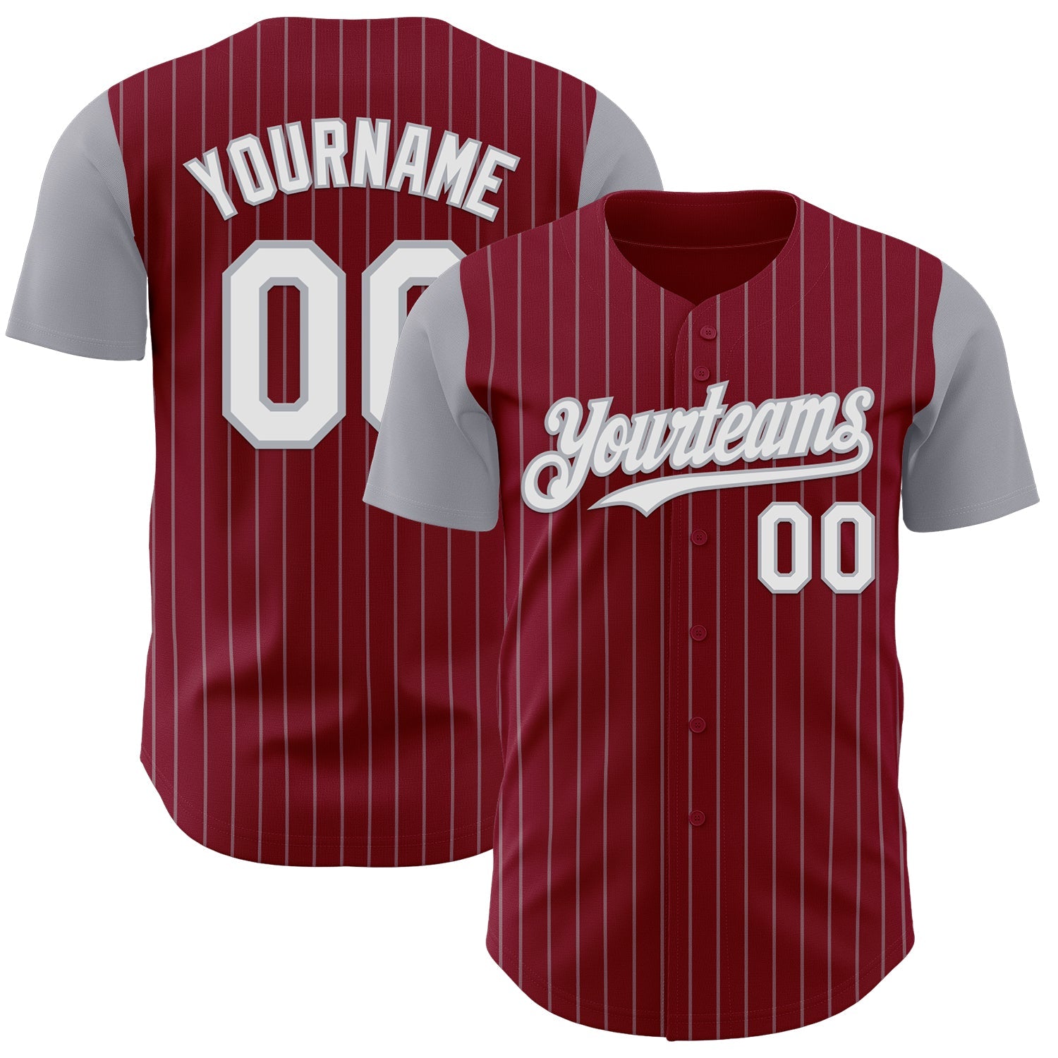 Custom Crimson Gray Pinstripe White Authentic Two Tone Baseball Jersey - Sky-Custom