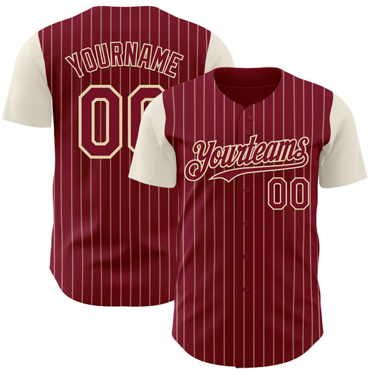 Custom Crimson Cream Pinstripe Cream Authentic Two Tone Baseball Jersey - Sky-Custom