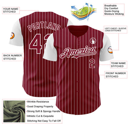Custom Crimson White Pinstripe White Authentic Two Tone Baseball Jersey - Sky-Custom