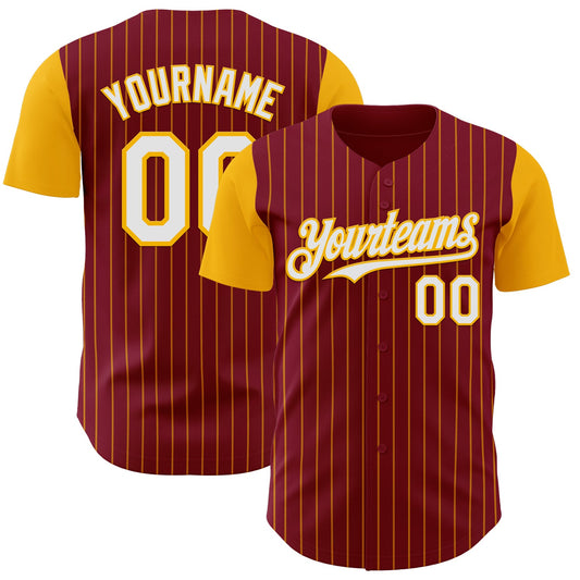 Custom Crimson Gold Pinstripe White Authentic Two Tone Baseball Jersey - Sky-Custom