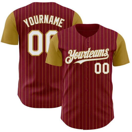 Custom Crimson Old Gold Pinstripe White Authentic Two Tone Baseball Jersey - Sky-Custom