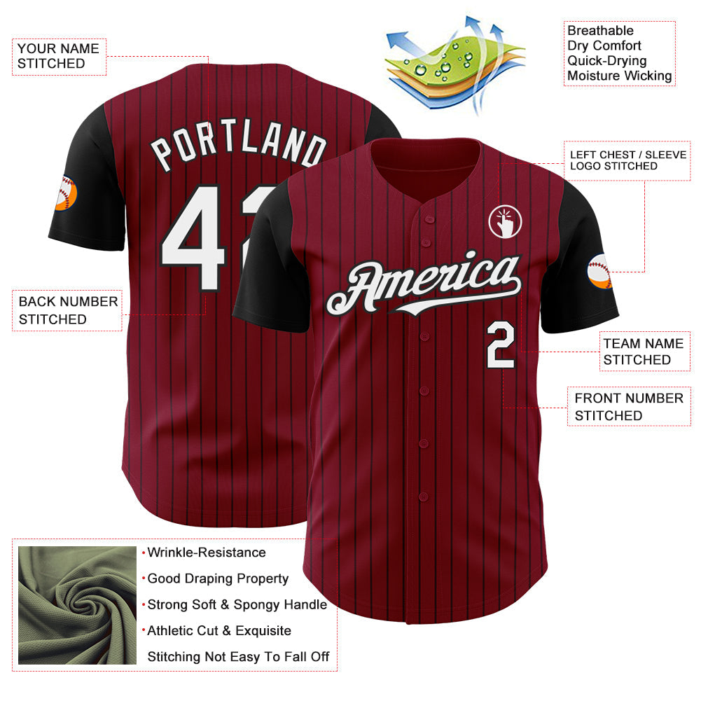 Custom Crimson Black Pinstripe White Authentic Two Tone Baseball Jersey - Sky-Custom
