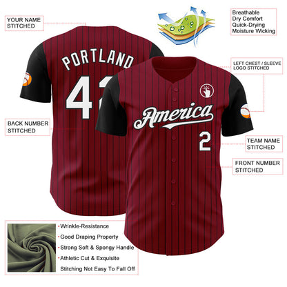 Custom Crimson Black Pinstripe White Authentic Two Tone Baseball Jersey - Sky-Custom