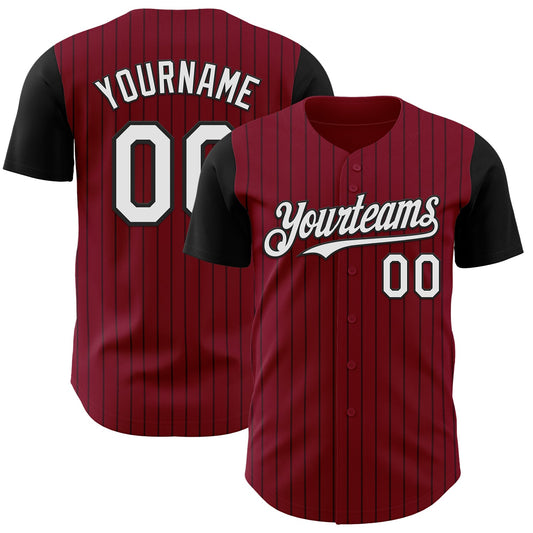 Custom Crimson Black Pinstripe White Authentic Two Tone Baseball Jersey - Sky-Custom