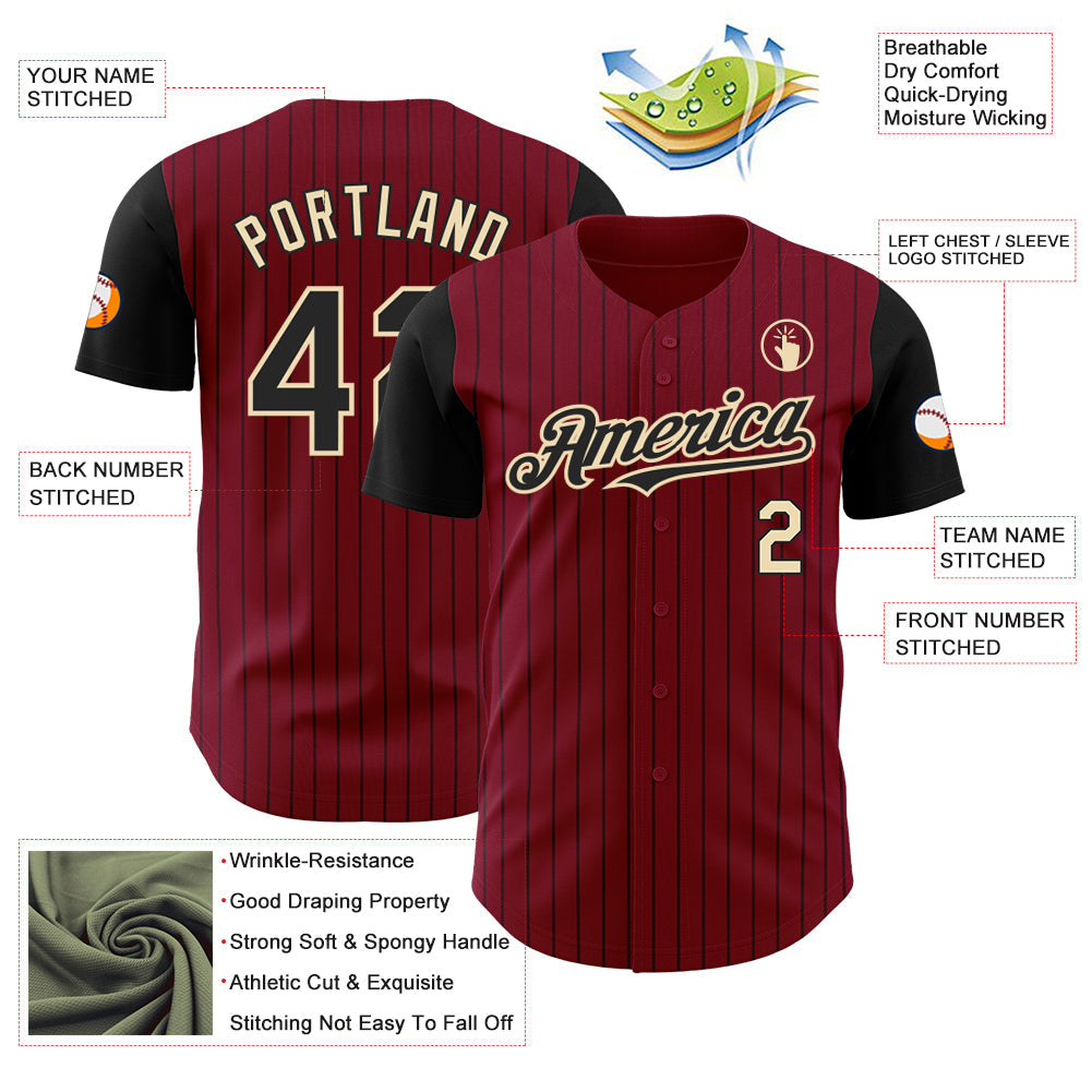 Custom Crimson Black Pinstripe Cream Authentic Two Tone Baseball Jersey - Sky-Custom