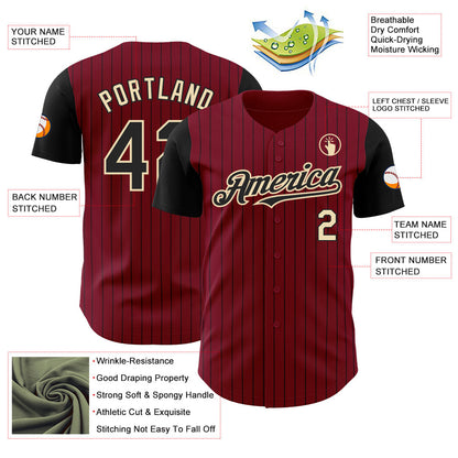 Custom Crimson Black Pinstripe Cream Authentic Two Tone Baseball Jersey - Sky-Custom