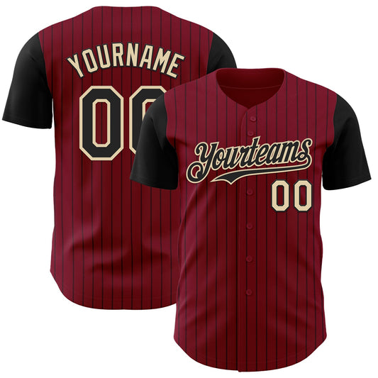 Custom Crimson Black Pinstripe Cream Authentic Two Tone Baseball Jersey - Sky-Custom