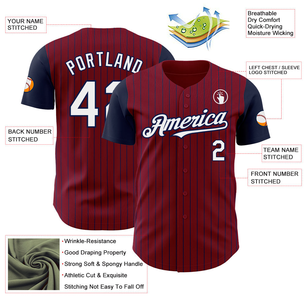 Custom Crimson Navy Pinstripe White Authentic Two Tone Baseball Jersey - Sky-Custom