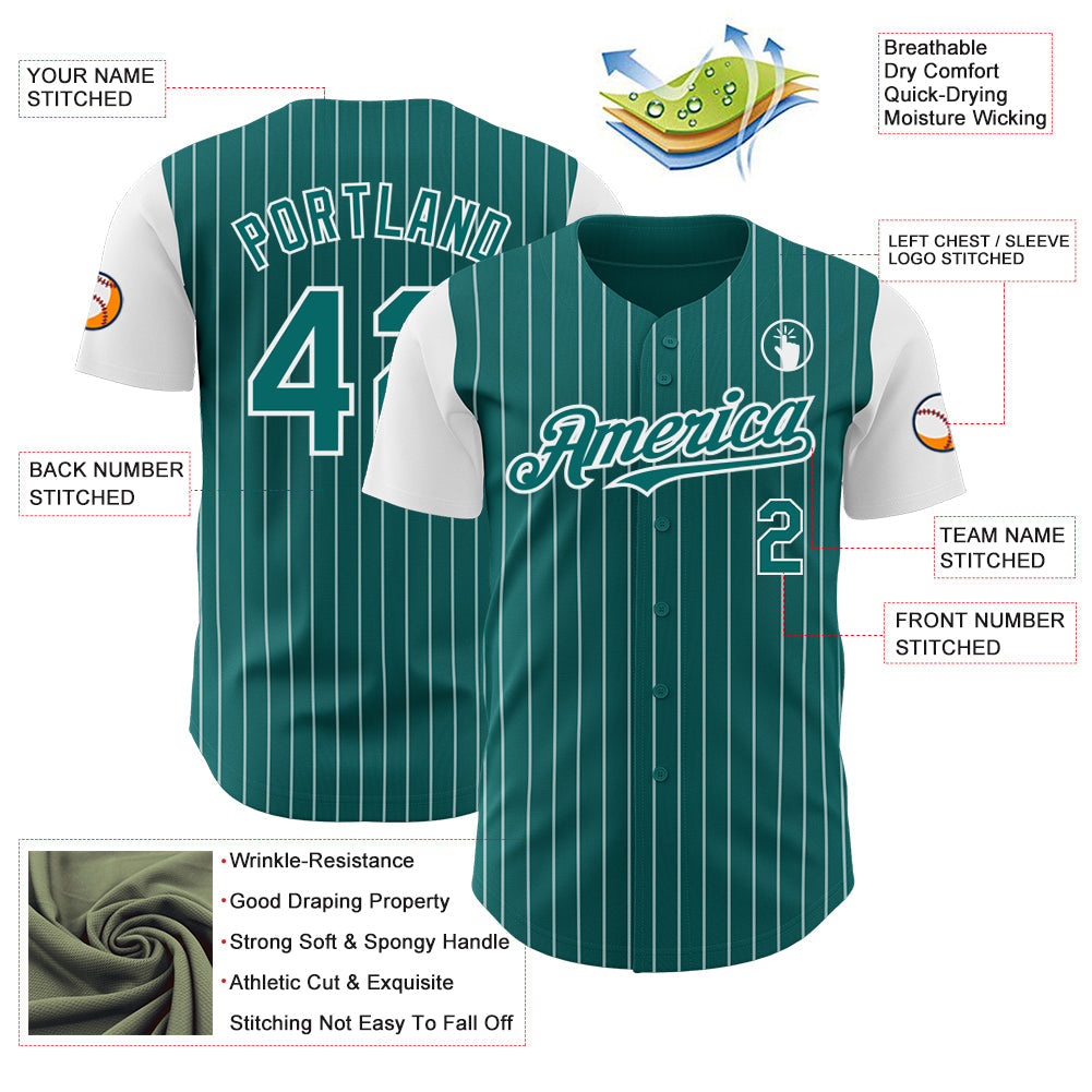 Custom Teal White Pinstripe White Authentic Two Tone Baseball Jersey - Sky-Custom