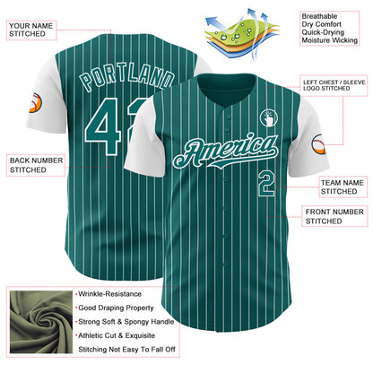 Custom Teal White Pinstripe White Authentic Two Tone Baseball Jersey - Sky-Custom