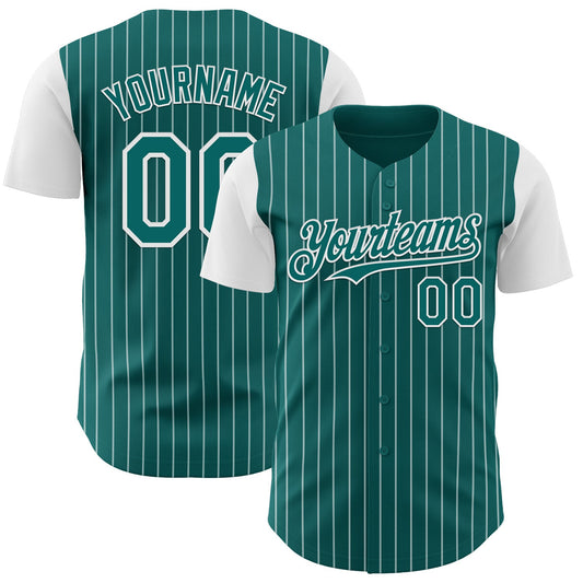 Custom Teal White Pinstripe White Authentic Two Tone Baseball Jersey - Sky-Custom