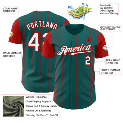 Custom Teal Red Pinstripe White Authentic Two Tone Baseball Jersey - Sky-Custom