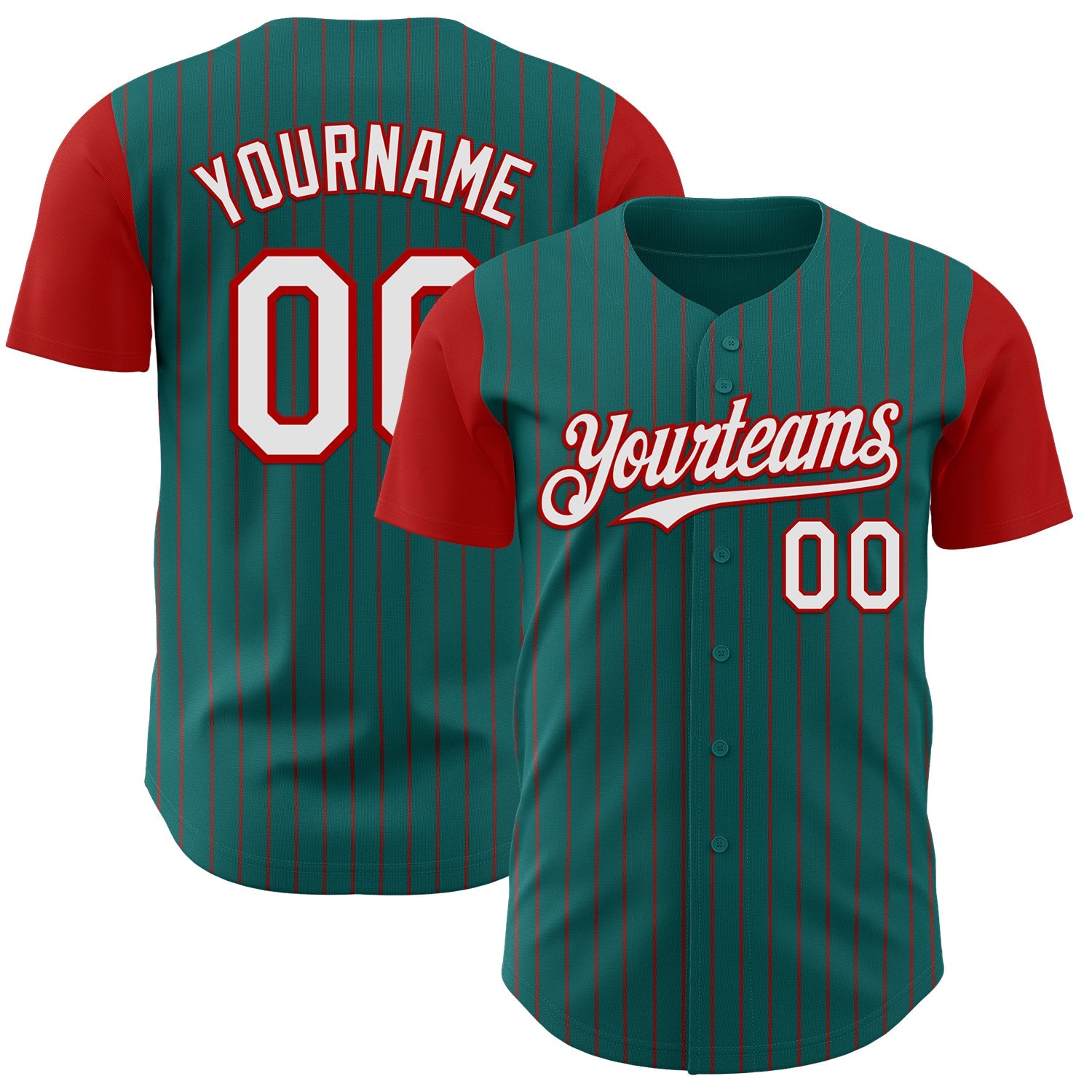 Custom Teal Red Pinstripe White Authentic Two Tone Baseball Jersey - Sky-Custom