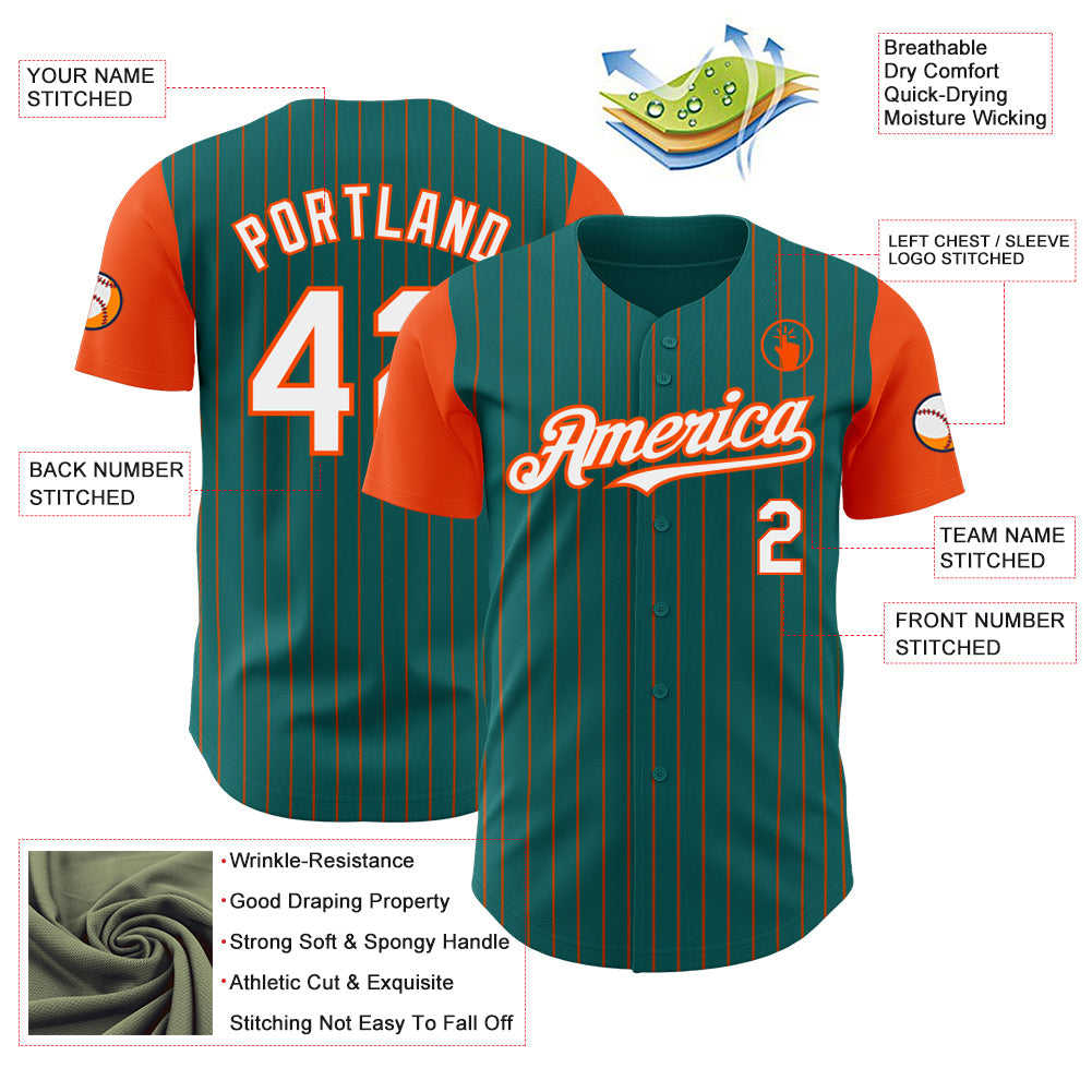 Custom Teal Orange Pinstripe White Authentic Two Tone Baseball Jersey - Sky-Custom