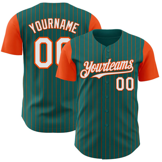 Custom Teal Orange Pinstripe White Authentic Two Tone Baseball Jersey - Sky-Custom