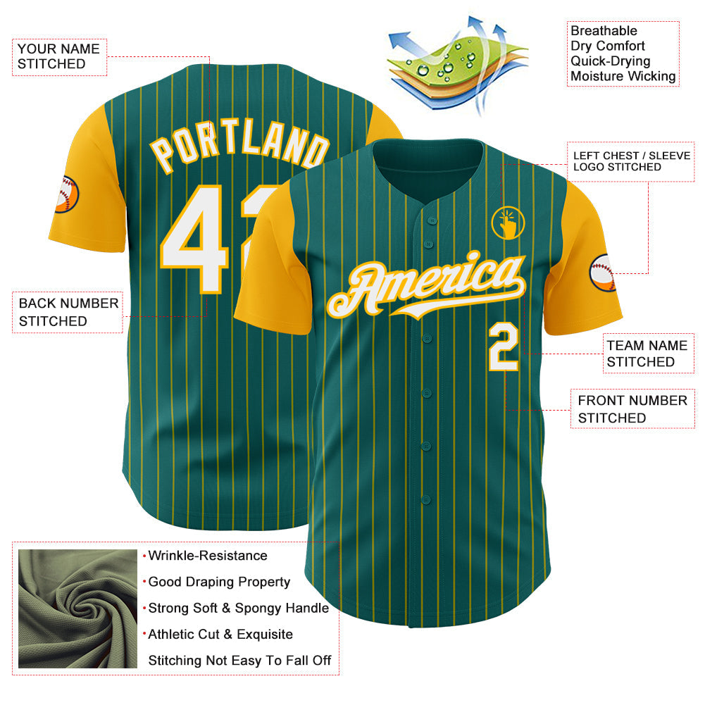 Custom Teal Gold Pinstripe White Authentic Two Tone Baseball Jersey - Sky-Custom