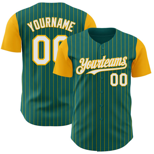 Custom Teal Gold Pinstripe White Authentic Two Tone Baseball Jersey - Sky-Custom