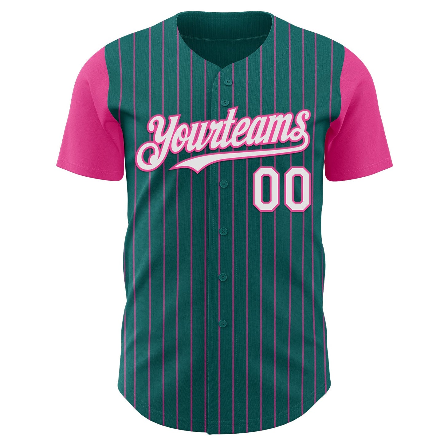 Custom Teal Pink Pinstripe White Authentic Two Tone Baseball Jersey - Sky-Custom