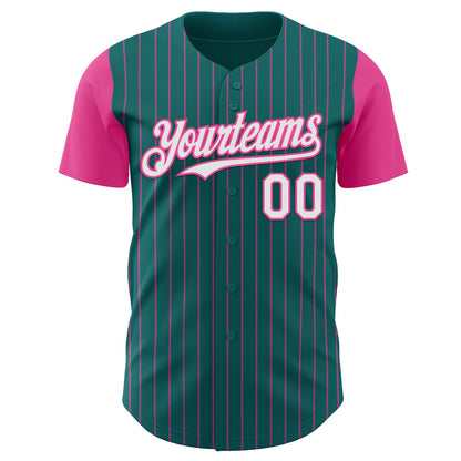 Custom Teal Pink Pinstripe White Authentic Two Tone Baseball Jersey - Sky-Custom