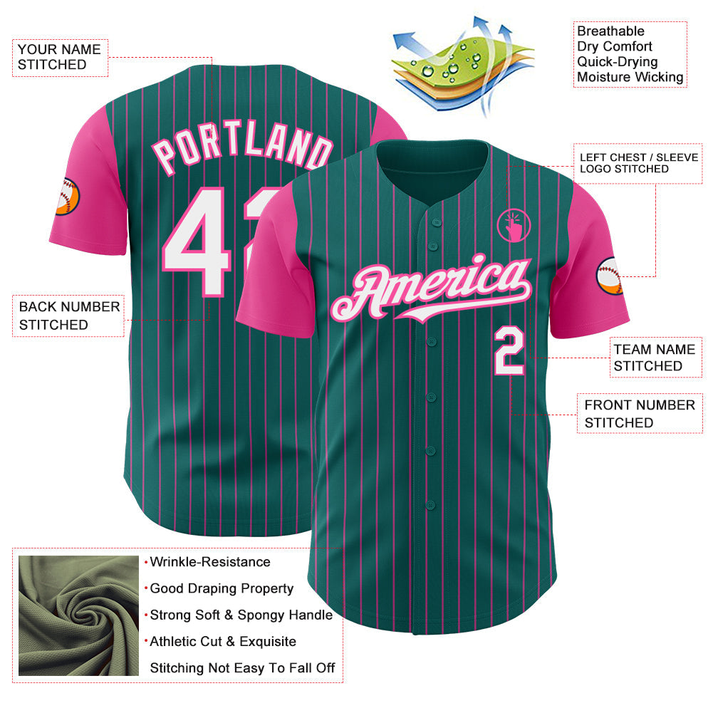 Custom Teal Pink Pinstripe White Authentic Two Tone Baseball Jersey - Sky-Custom