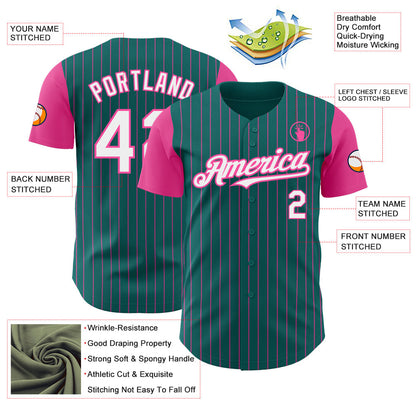 Custom Teal Pink Pinstripe White Authentic Two Tone Baseball Jersey - Sky-Custom