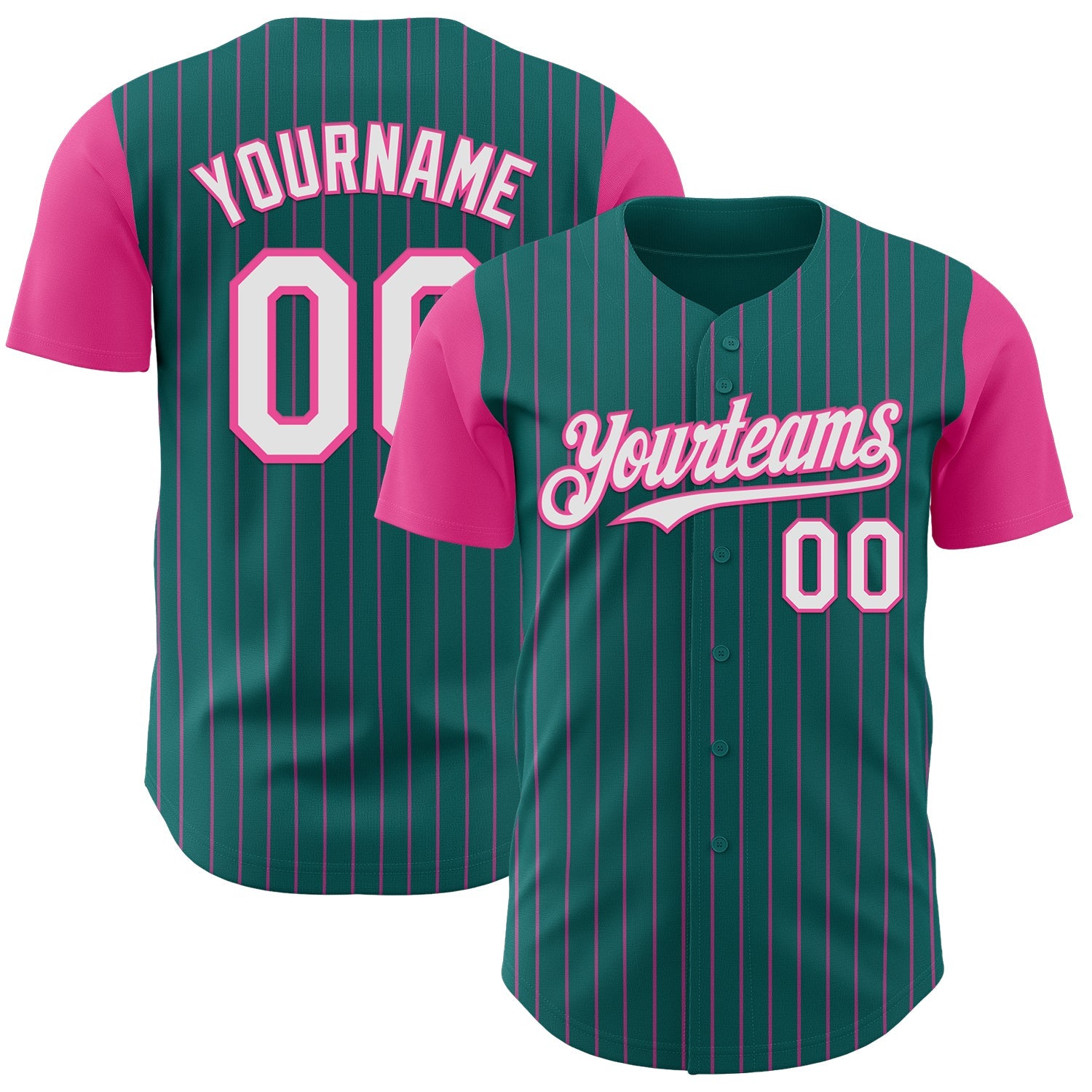 Custom Teal Pink Pinstripe White Authentic Two Tone Baseball Jersey - Sky-Custom