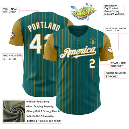 Custom Teal Old Gold Pinstripe White Authentic Two Tone Baseball Jersey - Sky-Custom