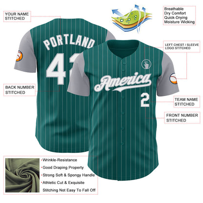 Custom Teal Gray Pinstripe White Authentic Two Tone Baseball Jersey - Sky-Custom