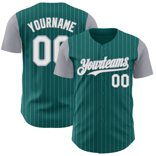 Custom Teal Gray Pinstripe White Authentic Two Tone Baseball Jersey - Sky-Custom