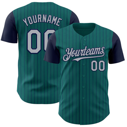 Custom Teal Navy Pinstripe Gray Authentic Two Tone Baseball Jersey - Sky-Custom