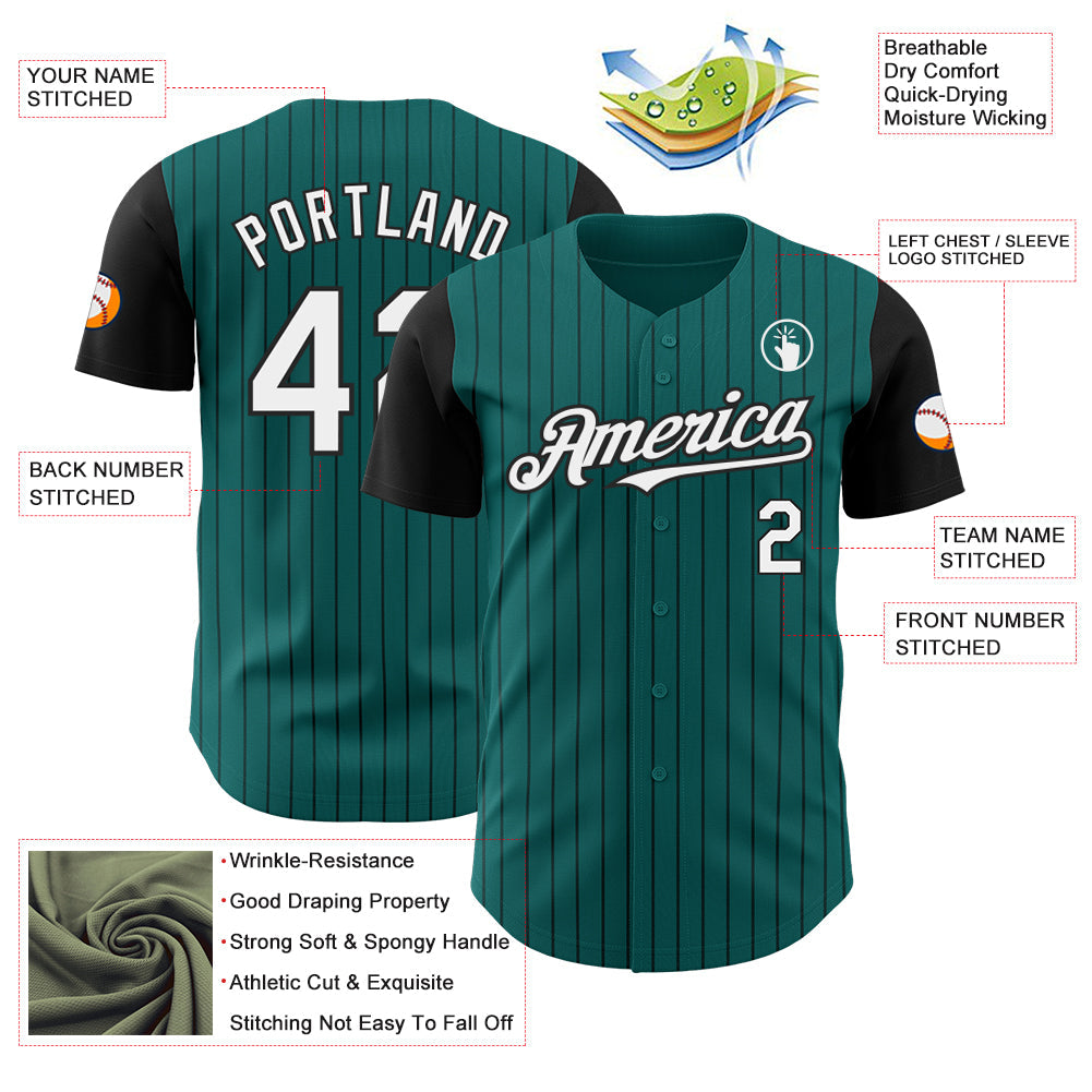 Custom Teal Black Pinstripe White Authentic Two Tone Baseball Jersey - Sky-Custom