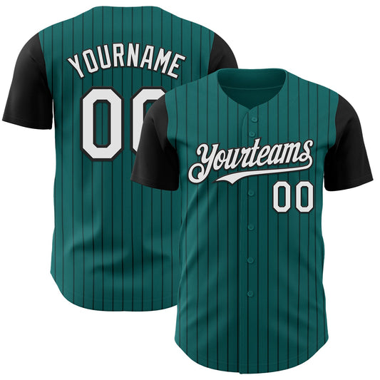 Custom Teal Black Pinstripe White Authentic Two Tone Baseball Jersey - Sky-Custom