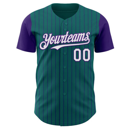 Custom Teal Purple Pinstripe White Authentic Two Tone Baseball Jersey - Sky-Custom