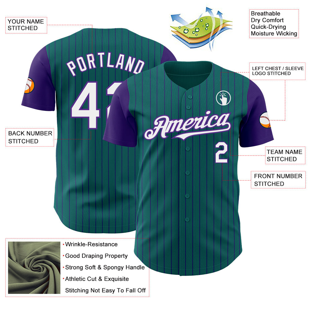 Custom Teal Purple Pinstripe White Authentic Two Tone Baseball Jersey - Sky-Custom