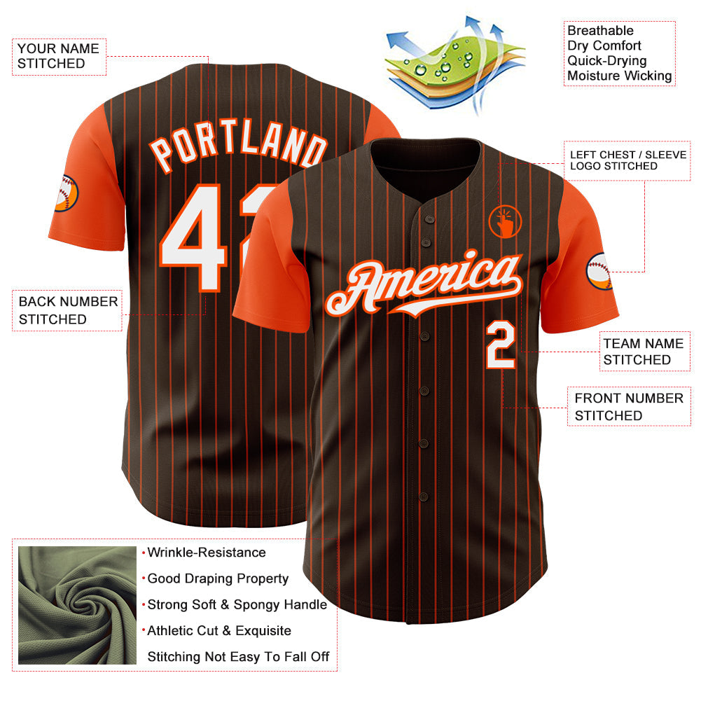 Custom Brown Orange Pinstripe White Authentic Two Tone Baseball Jersey - Sky-Custom