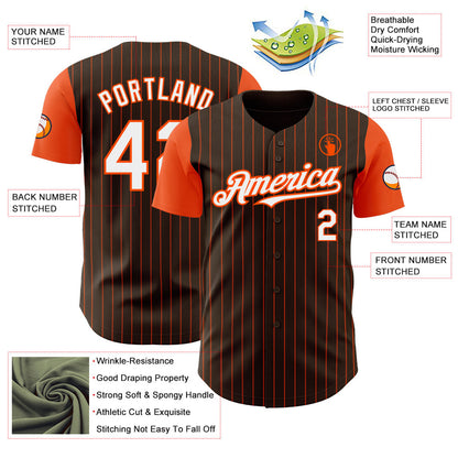 Custom Brown Orange Pinstripe White Authentic Two Tone Baseball Jersey - Sky-Custom