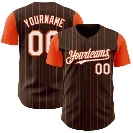Custom Brown Orange Pinstripe White Authentic Two Tone Baseball Jersey - Sky-Custom
