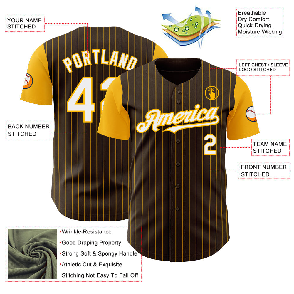 Custom Brown Gold Pinstripe White Authentic Two Tone Baseball Jersey - Sky-Custom