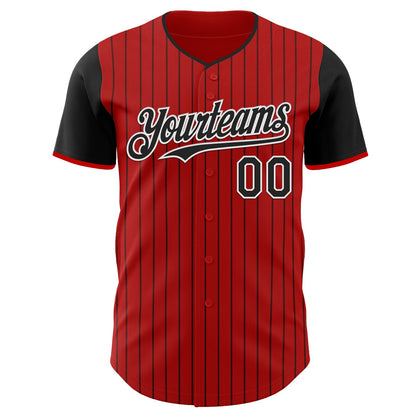 Custom Red Black Pinstripe White Authentic Two Tone Baseball Jersey - Sky-Custom