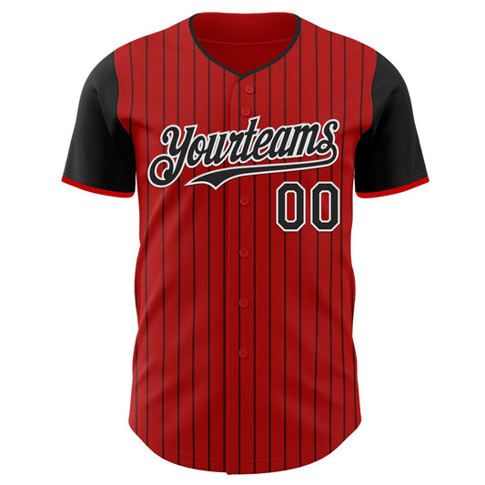 Custom Red Black Pinstripe White Authentic Two Tone Baseball Jersey - Sky-Custom