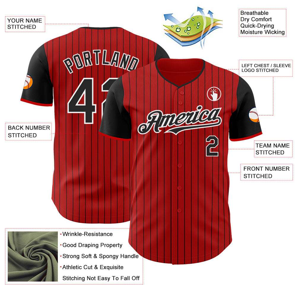Custom Red Black Pinstripe White Authentic Two Tone Baseball Jersey - Sky-Custom