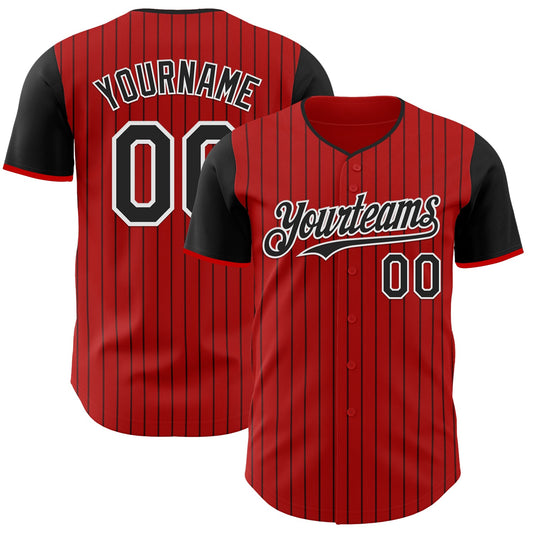 Custom Red Black Pinstripe White Authentic Two Tone Baseball Jersey - Sky-Custom