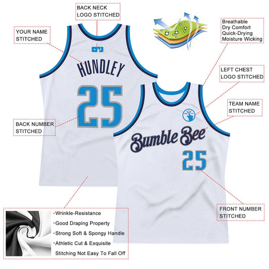 Custom White Blue-Navy Authentic Throwback Basketball Jersey - Sky-Custom