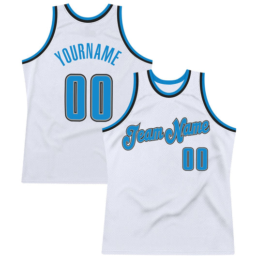 Custom White Blue-Black Authentic Throwback Basketball Jersey - Sky-Custom