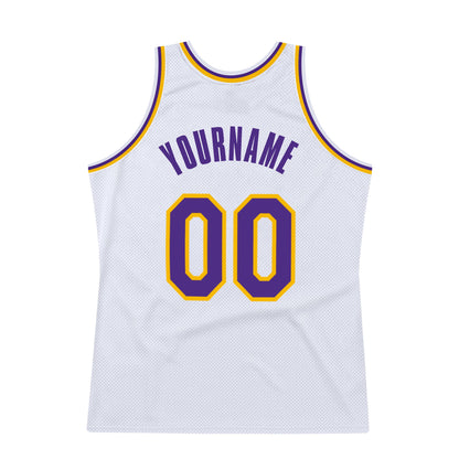 Custom White Purple-Gold Authentic Throwback Basketball Jersey - Sky-Custom