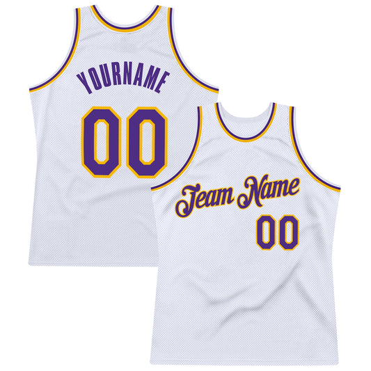 Custom White Purple-Gold Authentic Throwback Basketball Jersey - Sky-Custom