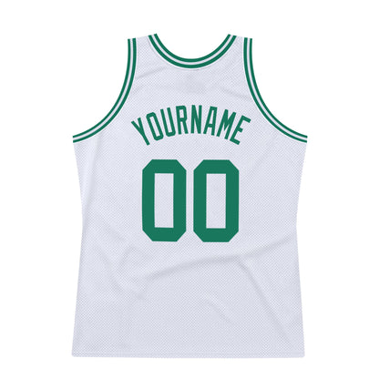 Custom White Kelly Green Authentic Throwback Basketball Jersey - Sky-Custom