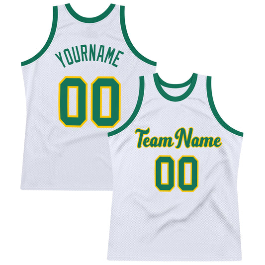 Custom White Kelly Green-Gold Authentic Throwback Basketball Jersey - Sky-Custom